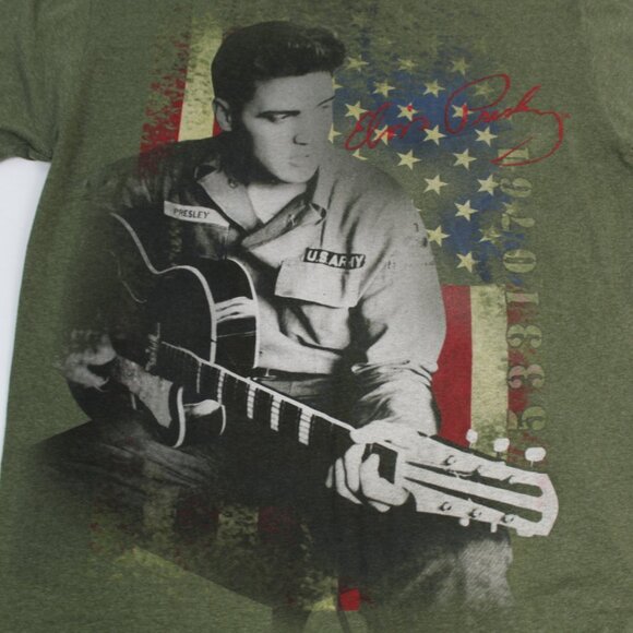 Elvis Presley Guitar Flag Army Tshirt Green Size Large - Picture 6 of 10